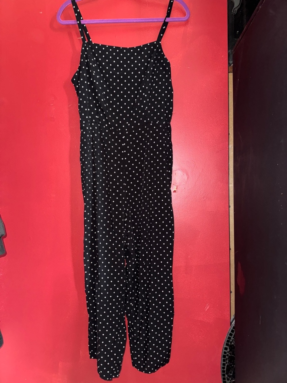 Old Navy Black Polka Dot Spaghetti Strap Jumpsuit